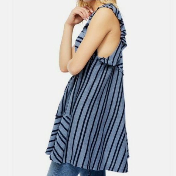 FREE PEOPLE Between The Lines Tunic Top Dress Striped Small Linen Blend. 1496 - Picture 3 of 6